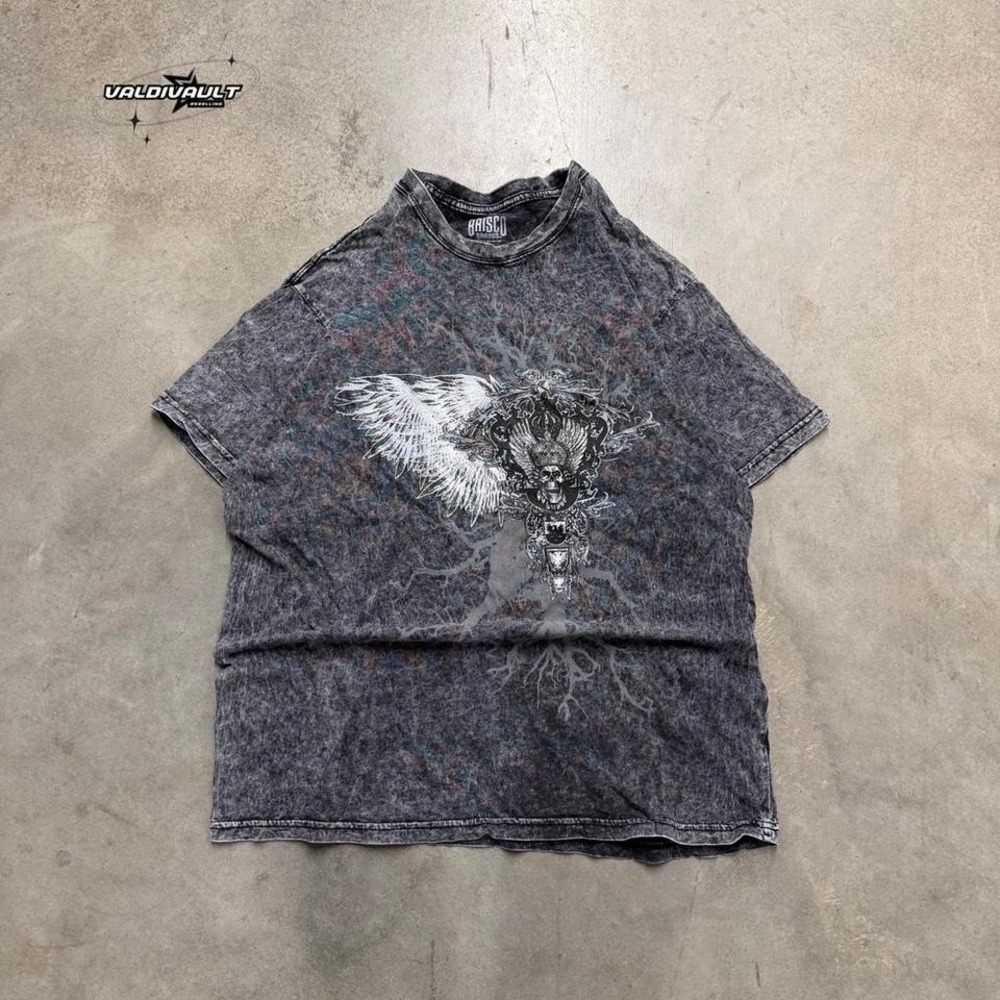 Grunge Style Skull T Shirt Mens XL Gray Acid Washed
